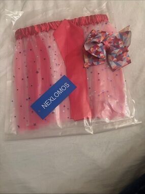 Pink Star Tulle Skirt with Multi Geometric Bow